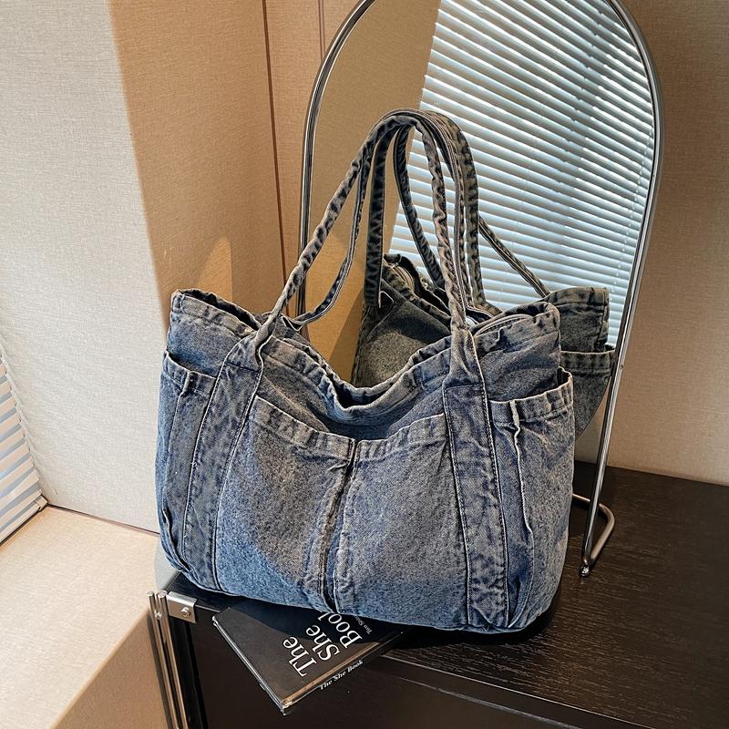 Denim-Tragetasche Damen-Umhängetasche Handtasche mit großem Fassungsvermögen