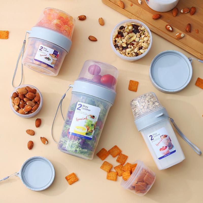 Nádoba na uchovávání čerstvých potravin Salátová jogurtová krabička Nádoba na cereálie Dvouvrstvé přenosné cestovní úložné sklenice Kuchyňský doplněk