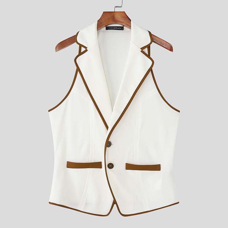 

INCERUN Мужские топы без рукавов с лацканами, на пуговицах, приталенные M коричневый