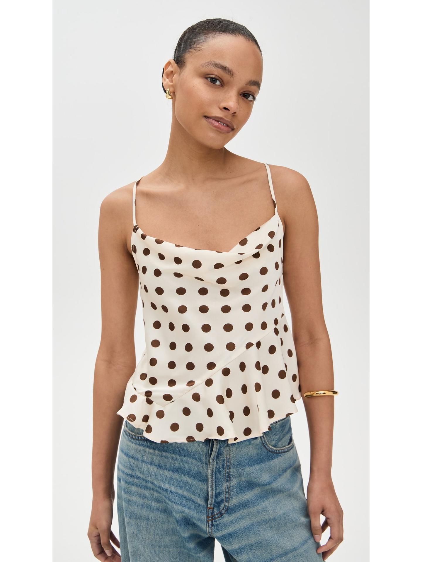 2026 European Spring-Summer Polka Dot Spicy Camisole Top for Women Small абрикосовый