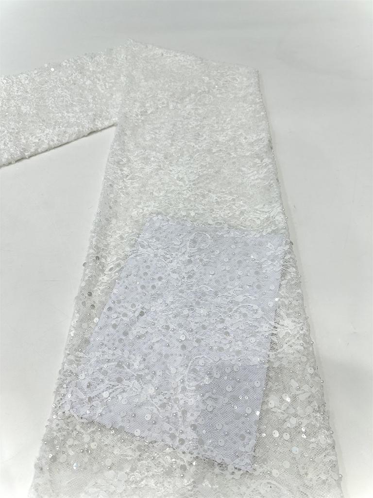 Luxury French Mesh Beads Lace Fabric 2025 High Quality African Sequins Mesh Lace Fabrics For Nigerian Women Wedding Dress Sewing