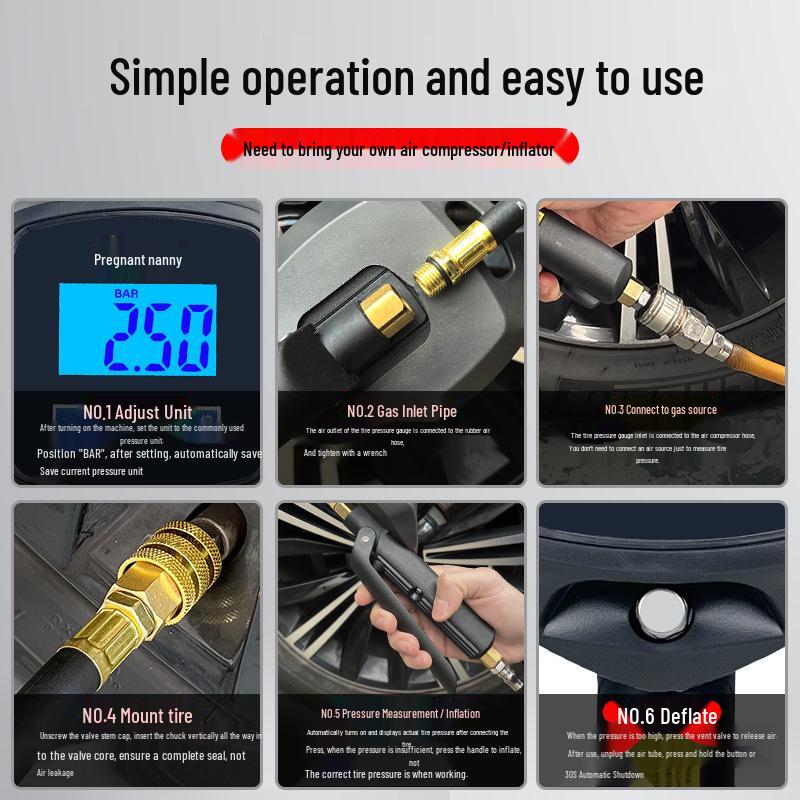 Digital Tire Pressure Gauge with Large Display and Inflator