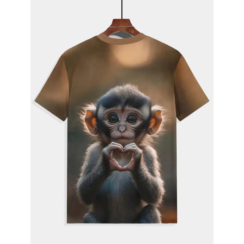 Herren 3D Gorilla Print T-Shirt Kurzarm T-Shirt Atmungsaktives Polyester Rundhals Casual Streetwear Oberteil