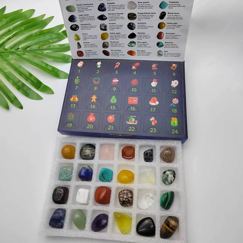 Christmas Advent Calendar Crystal Mineral Gift Box Rock Stone Collections Pebbles Polished Gravel Raw Crystal Chakra Stone