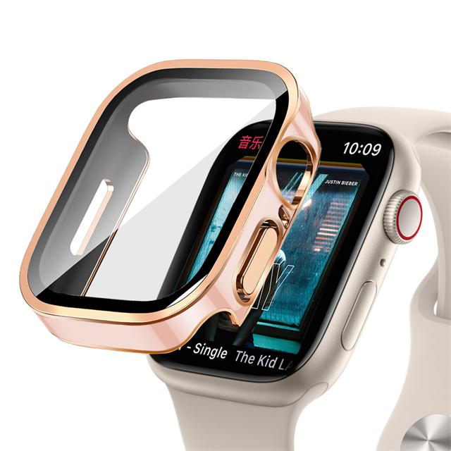 Glass+Case For Apple Watch 7 8 45mm 41mm 49mm 44mm 40mm Straight Edge Screen Protector Cover Case iWatch 4 5 SE 6 7 8 Ultra 49mm