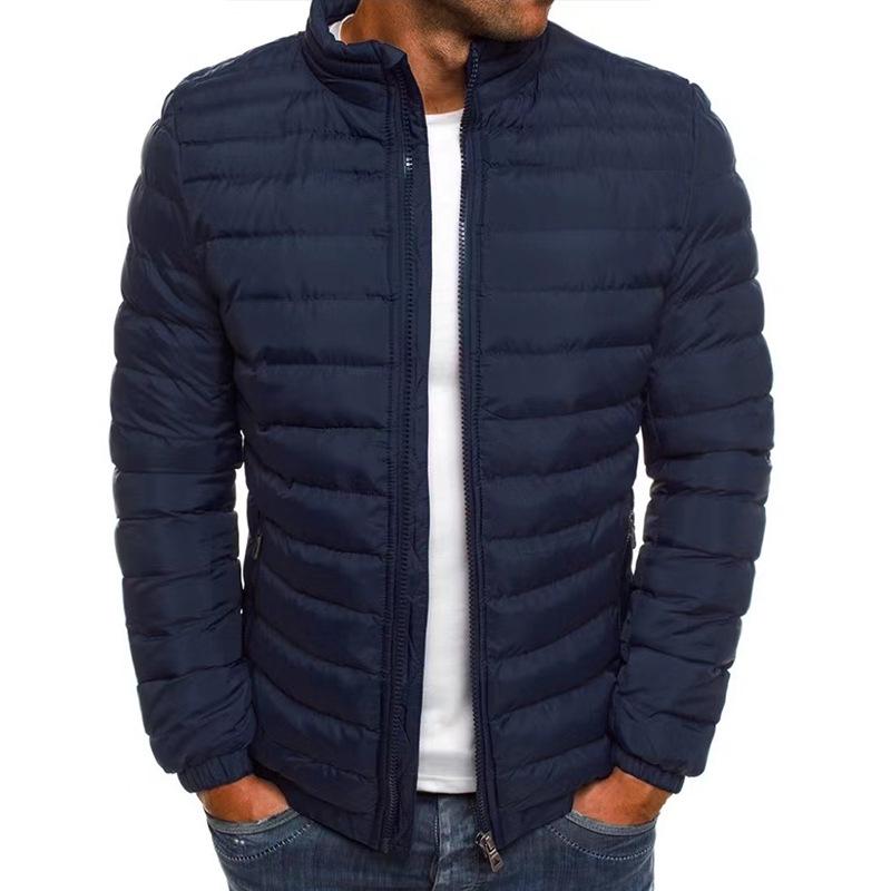 2024 Winter European Men's Stand Collar Cotton Jacket, Solid Color, Plus Size Casual Outerwear