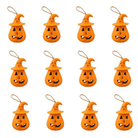 12 Pcs Halloween LED Pumpkin Lantern Spooky Hanging Lighted Pumpkin Light жёлтый