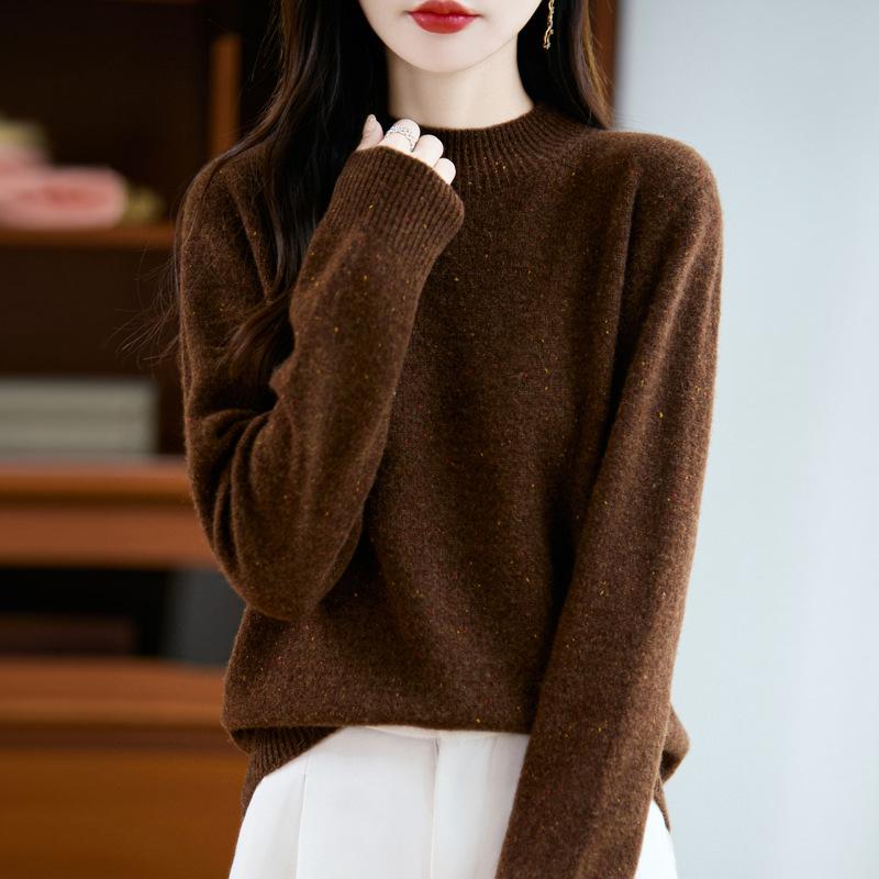 Women S Thick Half Turtleneck Loose Speckled Wool Sweater For Winter Inner Wear