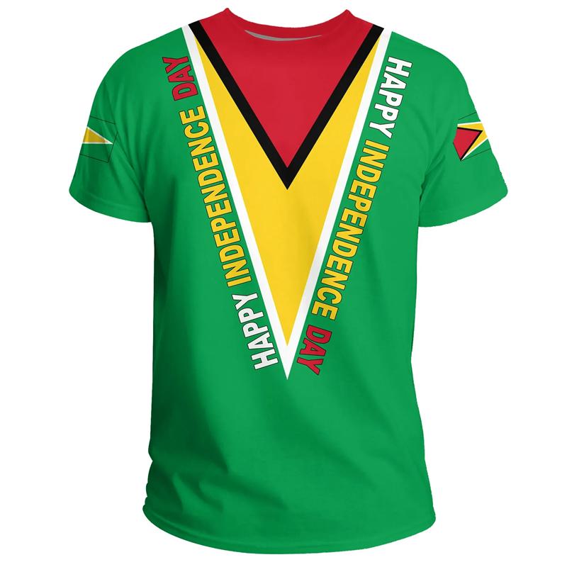 Guyana Flag 3D Printed T-Shirt For Men Gym Sportswear Tee Shirts Round Neck Short Sleeves Summer Casual Street Loose T Shirt