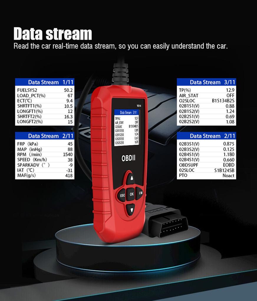 V314 OBD2 Scanner Car Diagnostic Tool Engine Fault Date Stream Car Code Reader Clear Code System Auto Check