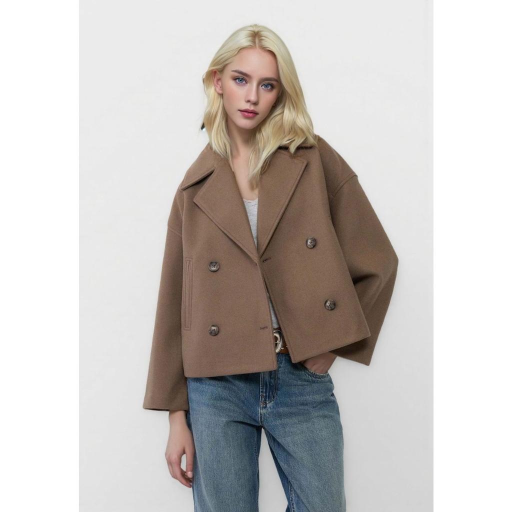 Neu eingetroffen Damen Herbst Winter Verdickter Wollmantel, Europäischer Amerikanischer Stil Großes Revers Langarm Kurze Oberbekleidung