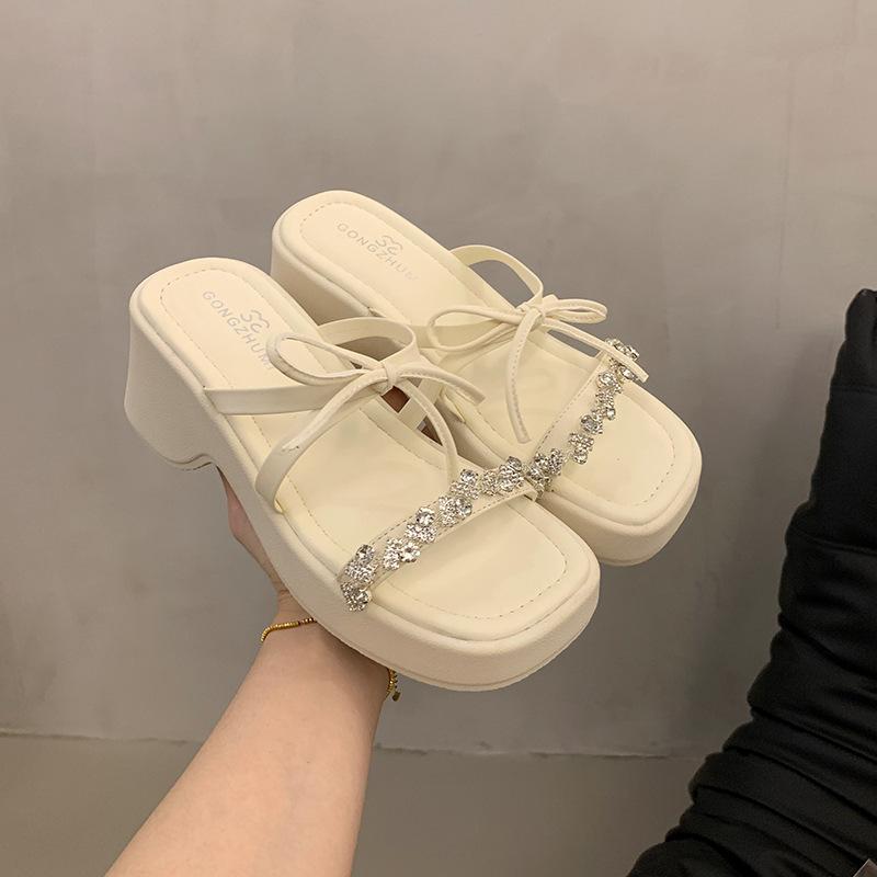 Fashion Hot Selling 2025 New Women's Summer Fashion Open-Toe Butterfly-Knot Platform Slipper Casual Thick Bottom Beach Slides for Ladies