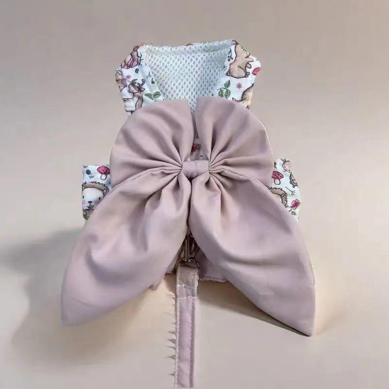 Japanese Style Three-in-One Outdoor Chest Harness Leash Bowknot Half Vest Style Dog Bichon Teddy Pet Cat Suitable