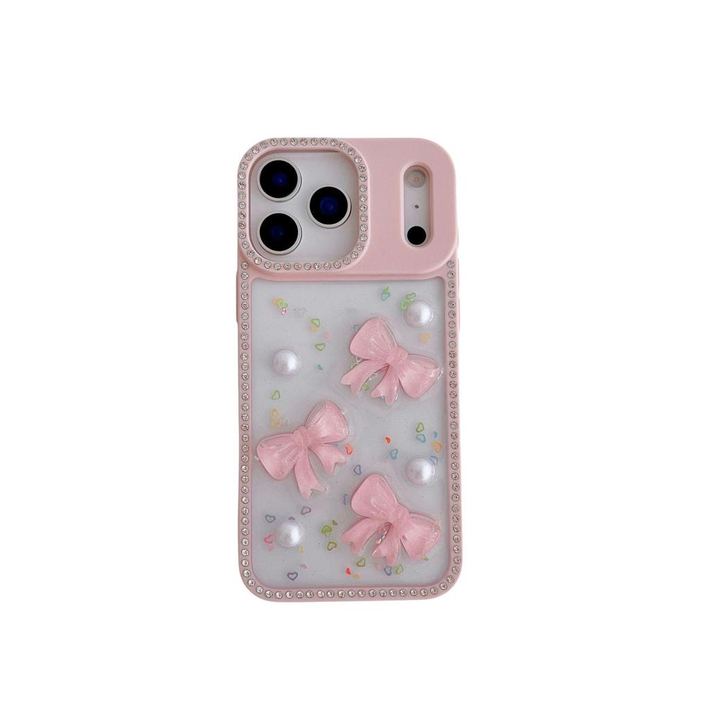 Capa de Celular Epoxy com Glitter da Apple com Laço para Modelos de iPhone 15, 16 Pro Max e 17 Air
