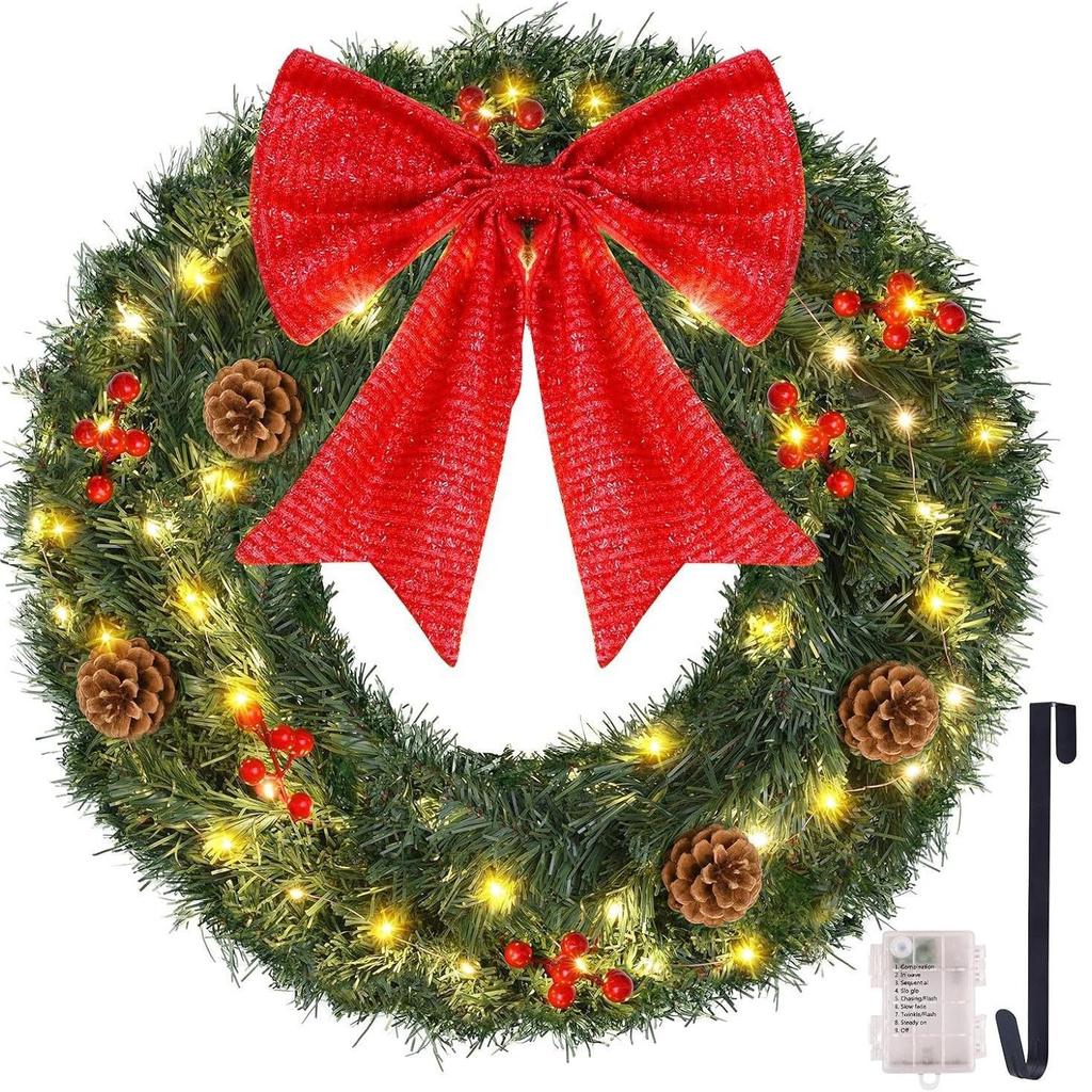 Wooden American Style Christmas Wreath Door Sign Flat Printed Plaque for Window and Decoration