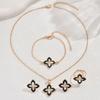 New Black Four-leaf Clover Earrings Necklace Bracelet and Ring Four-piece Jewelry Set Fashionable and Sweet