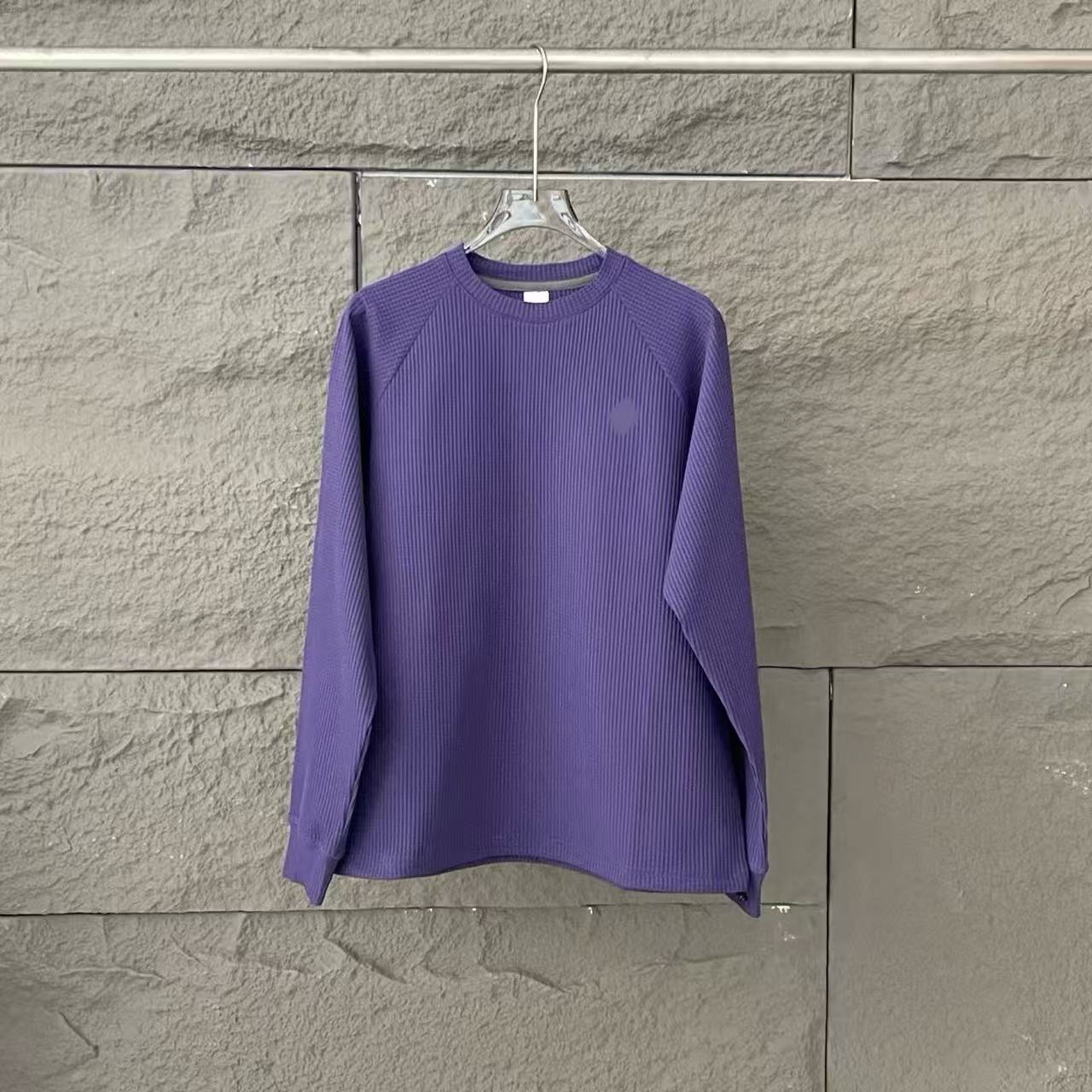 European and American autumn round neck pullover letter embroidered waffle American retro T-shirt S фиолетовый