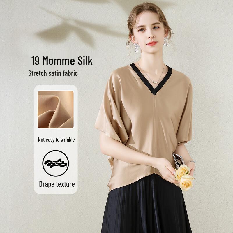 TUHUANG Mulberry Silk V-Neck Batwing Blouse M