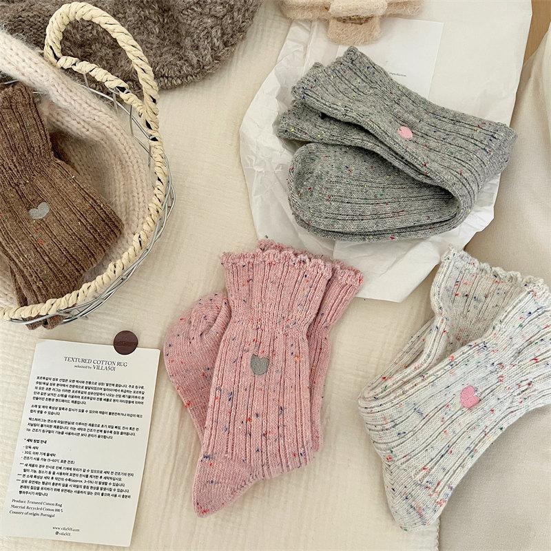 Coarse Needle Dot Yarn Embroidered Love Socks Women'S Mid-Tube Socks Trendy Wool Vintage Pile Stockings