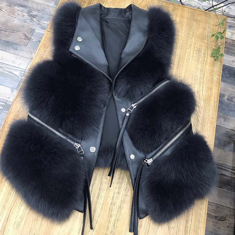 Fur Vest Women's Short Jacket Slim Fashion Autumn and Winter Waistcoat Stitching Fluffy Fox Vest