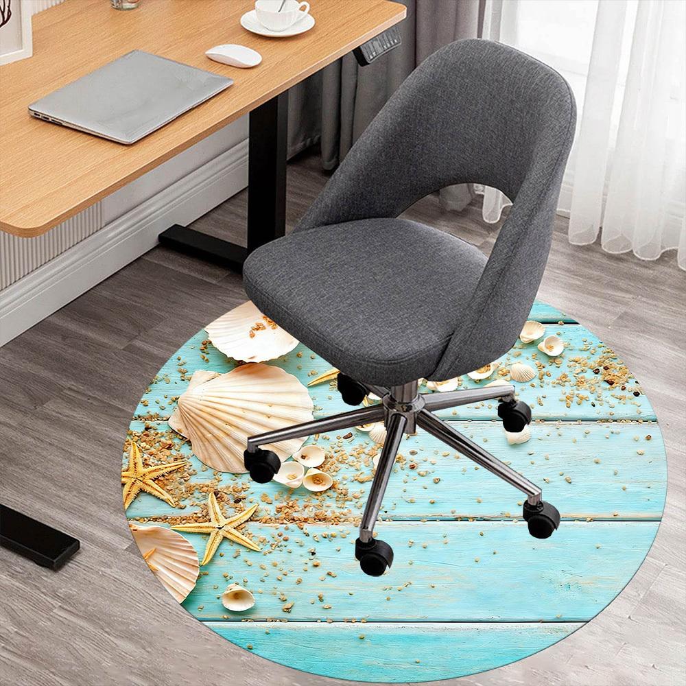 1pc Seashells Sand Round Chair Mat Office Area Rug - Non-Slip, Floor Mat for Office, Bedroom, and Indoor Decor P127289