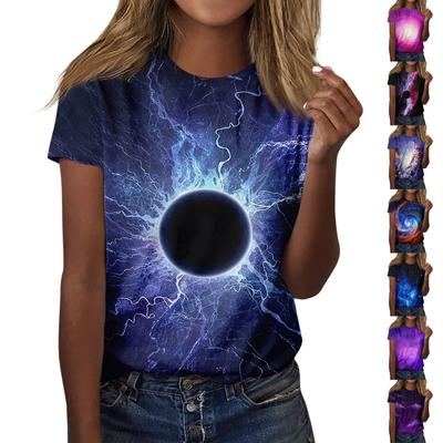 Damen T-Shirt Lässig Locker Bedruckt Rundhals Pullover Kurzarm Top