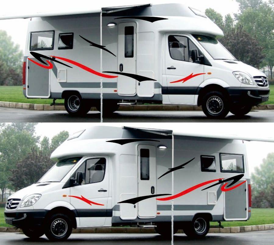 Black+Red Vinyl Stickers For Caravan Travel Trailer Camper Van Stripes Graphics