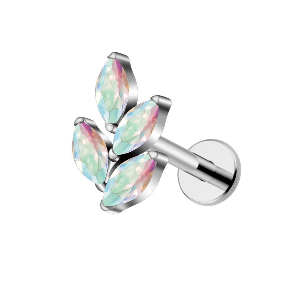 Right Grand ASTM F136 Titanium 16G Marquise CZ Leaf Shaped Cartilage Helix Conch Lobe Ear Piercing Flat Back Earring
