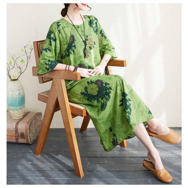 Summer Printed Green Vintage Republican Style Temperament Elegant Dresses