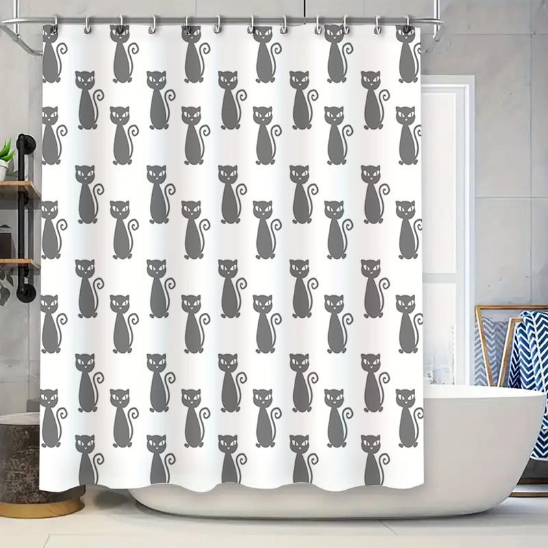 

Black Cats Shower Curtain White Shower Curtains With Black Cat Pattern Decor For Bathrooms Home Decoration Polyester Fabric Prin W60H190(CM)-1 Pcs