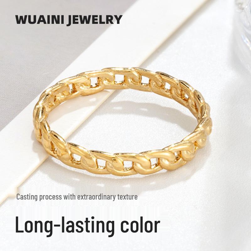 

Women s 14k Electroplated Non-Fading Retro Cuban Chain Ring Size 9
