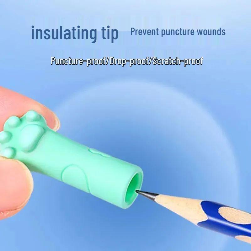 Soft Silicone Cat Paw Pencil Cap & Grip Aid for Kids - Cartoon Eraser Sleeve for Boys & Girls