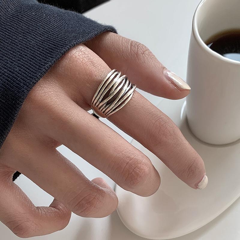 Gothic Curve Ring Niche Design Creative Index Finger Ring Retro Plated Multi-Layer Winding Open