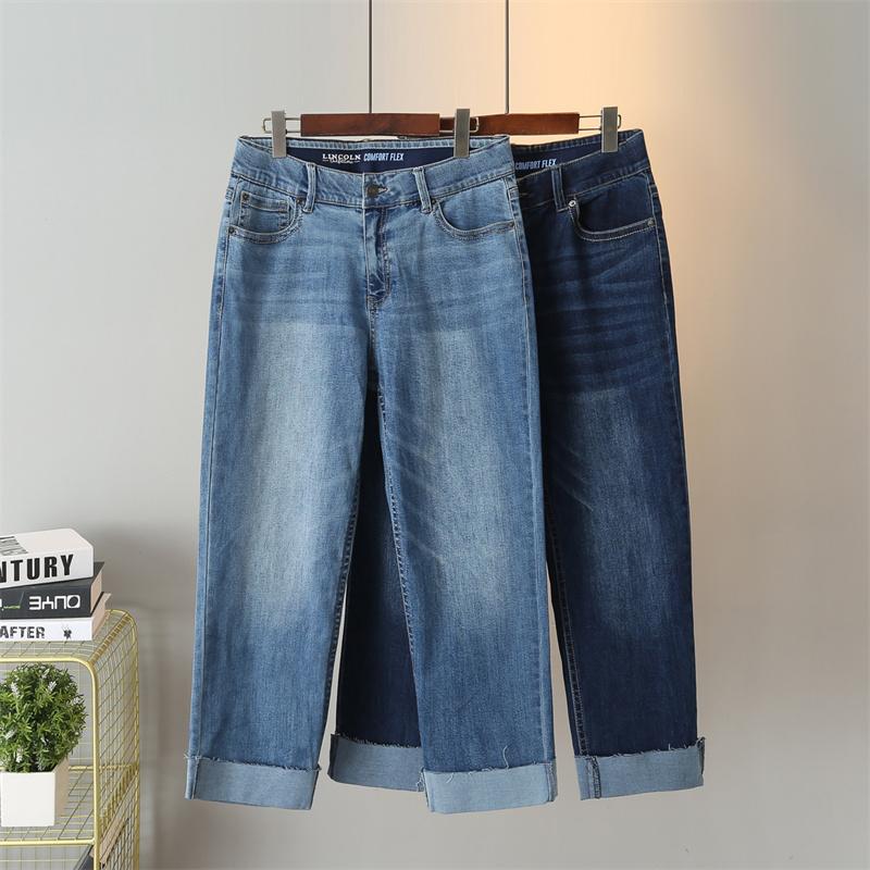 Jeans Donna Pantaloni alla Caviglia Primavera Estate Denim Elasticizzato Pantaloni Dritti Arricciati Pantaloni Casual