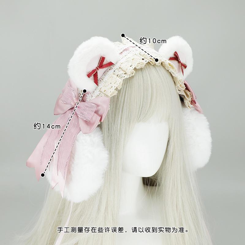 Original Lolita Cute Headband Ear Warm Multi-purpose Headband Bear Ear Earmuffs Earmuffs Autumn and Winter Warm