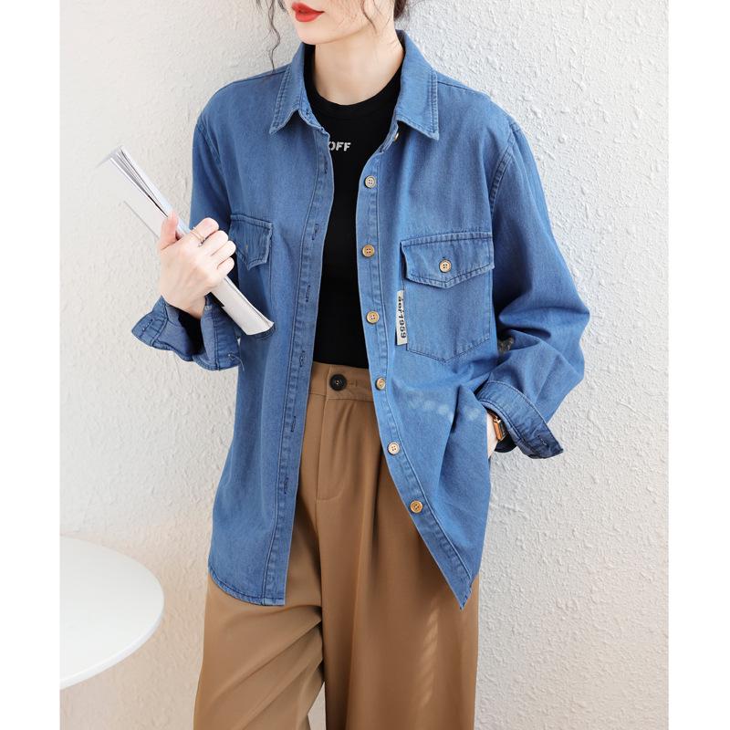 2024 Women's Korean Style Layered Denim Shirt Jacket - Loose Fit, Slimming Design for Spring & Autumn