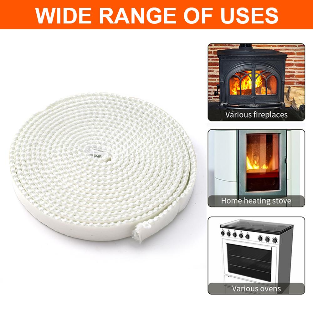 10/15mm Fireplace white Sealing Rope Wood Burning Stove Door Self-Adhesive Fiberglass Sealing Cord Replacement Black Gasket Tape