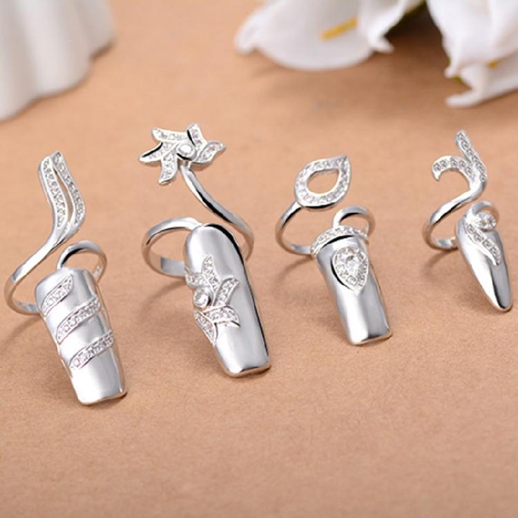 Pack Of 4 Versatile Open Ended Knuckles Rings Rhinestones Nail Rings Fingernail Accessories for Fashion Enthusiasts
