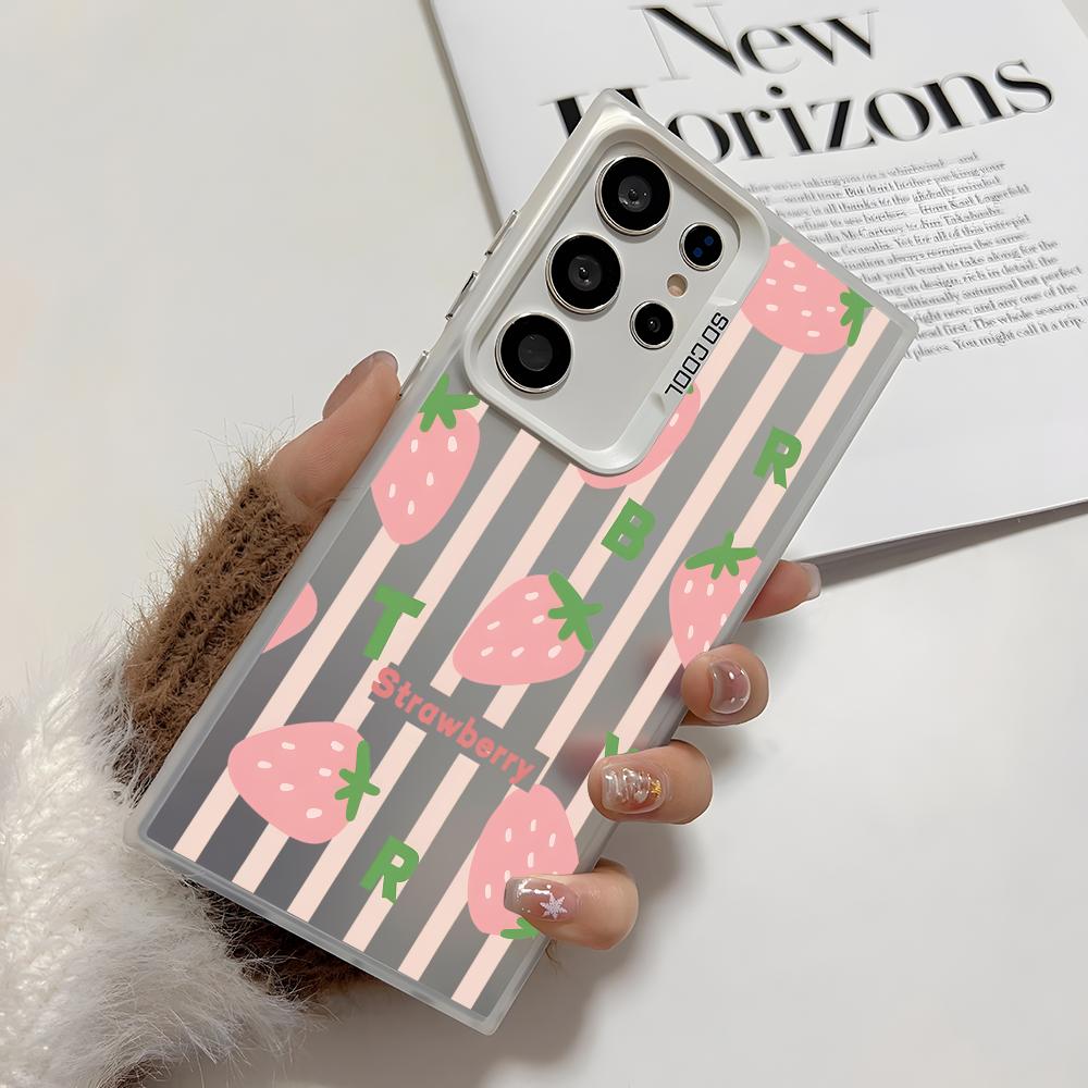 Ins Fruit Fashion Phone Case For Samsung Galaxy S25 Edge S24 S23 S22 S21 S20 Ultra Funda Silicone Silver Cover
