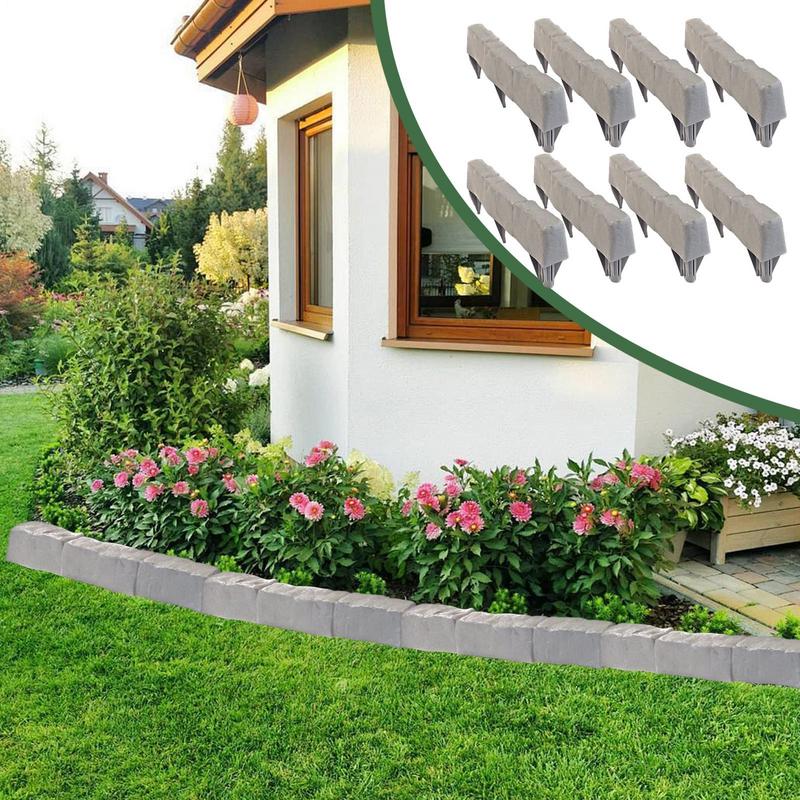 8-Piece set Garden Edging Border Fence Imitation Stones Brick Lawn Plant Flower Grass Support Stake Outdoor Decorative Edging
