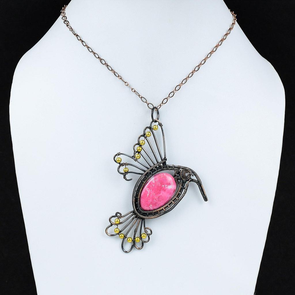 Thulite Pendant Copper Wire Wrapped Pendant Real Gemstone Pendant Thulite Jewelry Handmade Pendant Copper Jewelry Gift For Her Bird Pendant