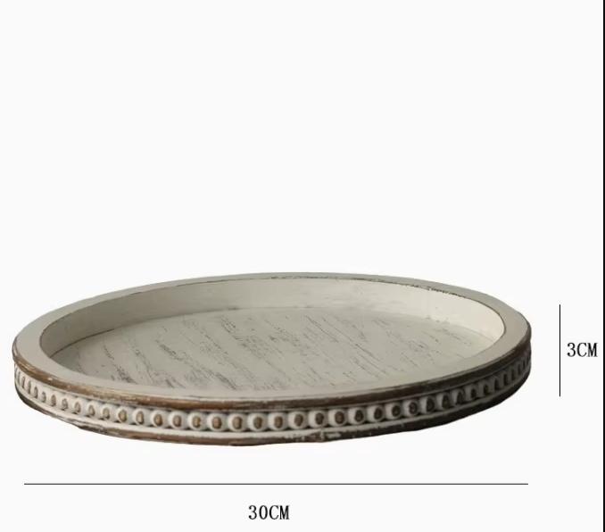 

Hanobe Wood Decorative Tray Round White Washed Bead Tray for Coffee Table Rustic Wooden Trays Decor Farmhouse Kitchen Counter
