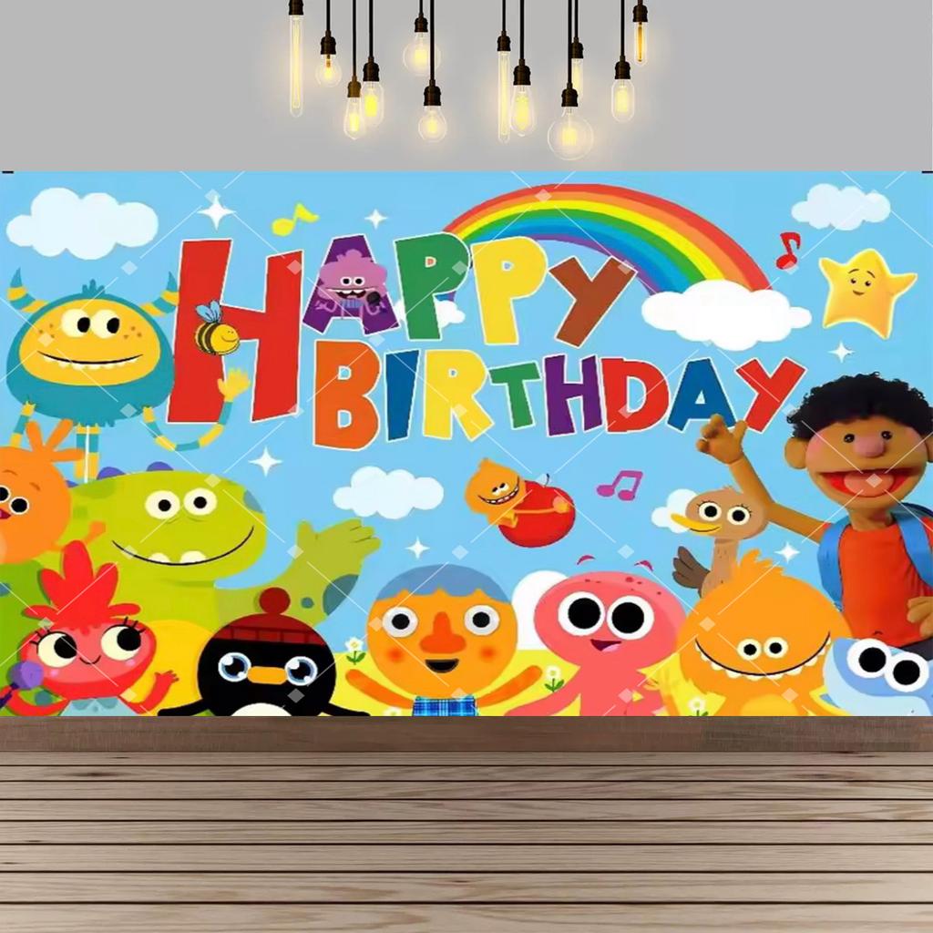 Background with Super Simple Songs, Photo Banner with Cartoon Monsters, Children's First Party Decoration, Photo Booth Accessories