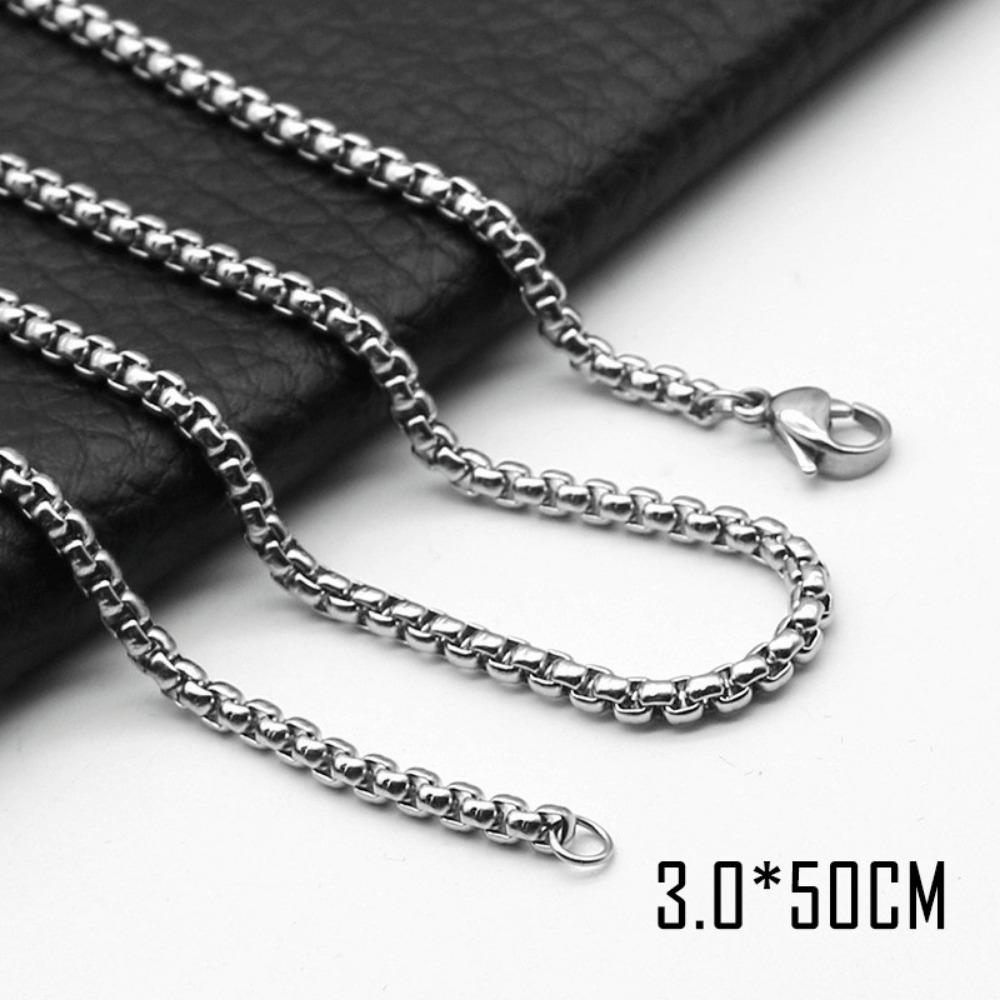 

Stainless Steel Square Pearl 3.0mm60cm Men s Necklace Jewelry Pendant European and American Pearl Chain