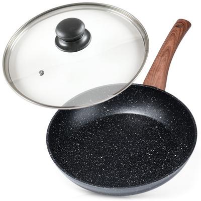 Granite Frying Pan With Glass Lid Black&Wood 24 Cm
