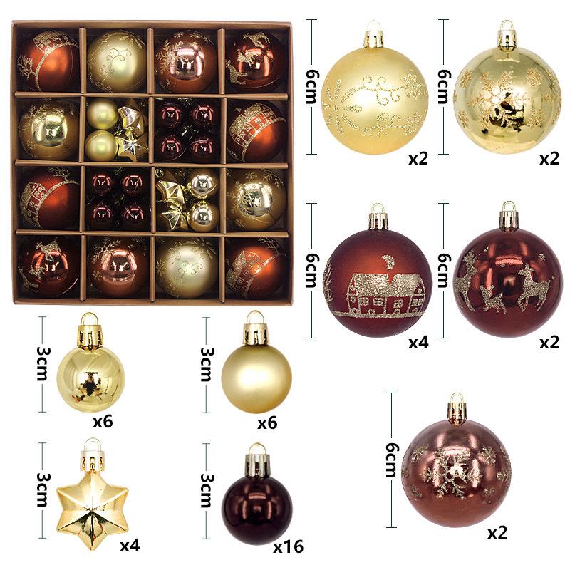 Christmas Decorative Ball Set: 44 Painted Electroplated Balls, 3-6cm, In Special-Shaped Paper Box