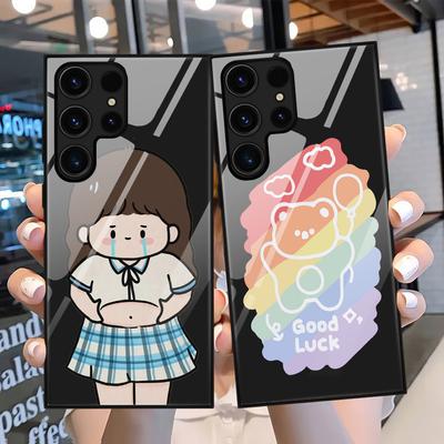Coque de téléphone mignonne pour fille pour Samsung Galaxy S22 Plus Ultra Étuis en verre dessin animé pour Galaxy S20 Fe S21ultra S23plus S21fe Housse noire