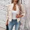 Dames Cropped Jas met Rits en Opstaande Kraag Klepzakken Opgerolde Mouwen Trekkoord aan de Zijkant Casual Utility Bovenkleding