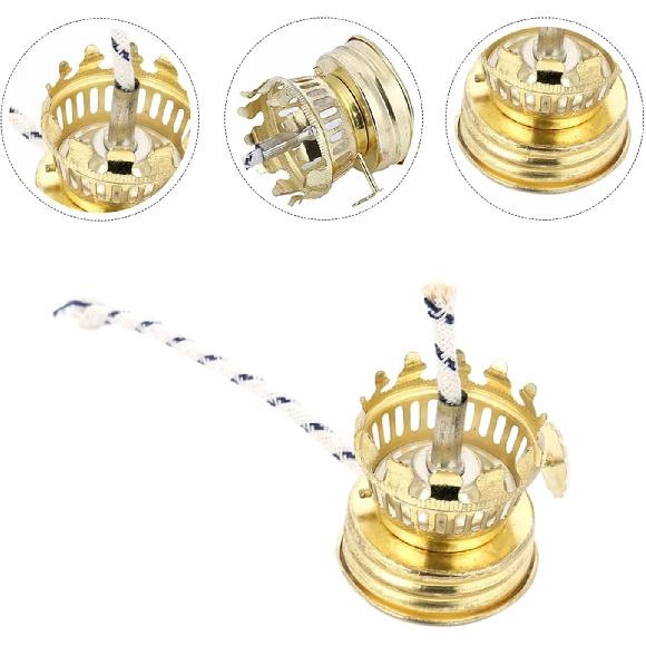 2-Pack Brass Plated Oil Lamp Burner - Replacement Burner with Wick for Vintage and Antique Lamps - Kerosene Burner Wicks Included
