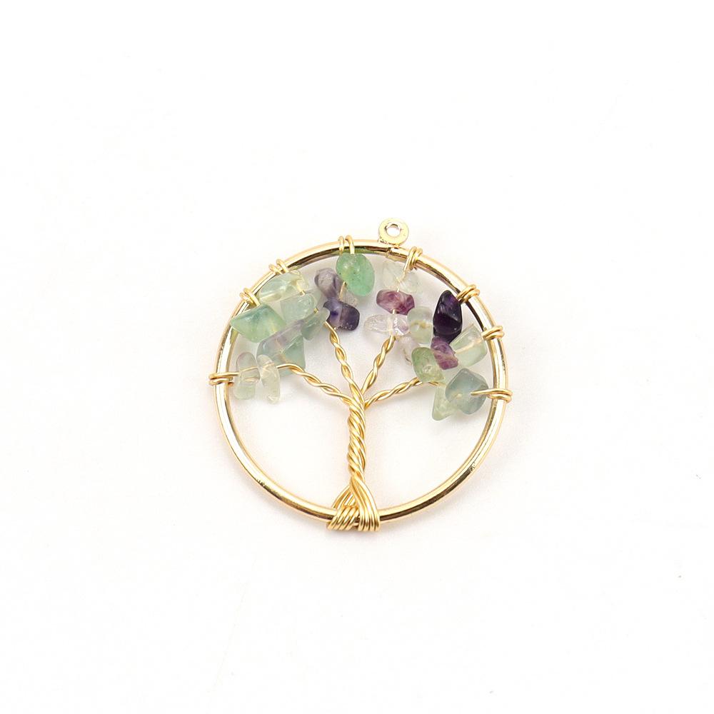 Gold 3Cm Tree Of Life Pendant Natural Crystal Gravel Fortune Tree Necklace Diy Accessories N114